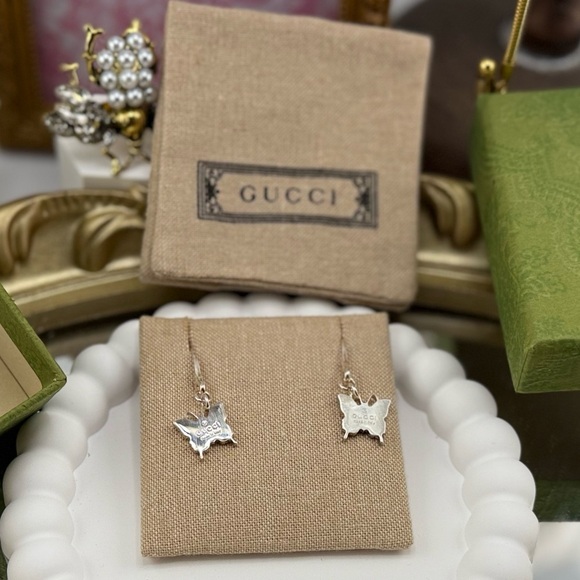Gucci Butterfly Sterling Silver Drop Earrings Authentic Made in Italy - Picture 3 of 8
